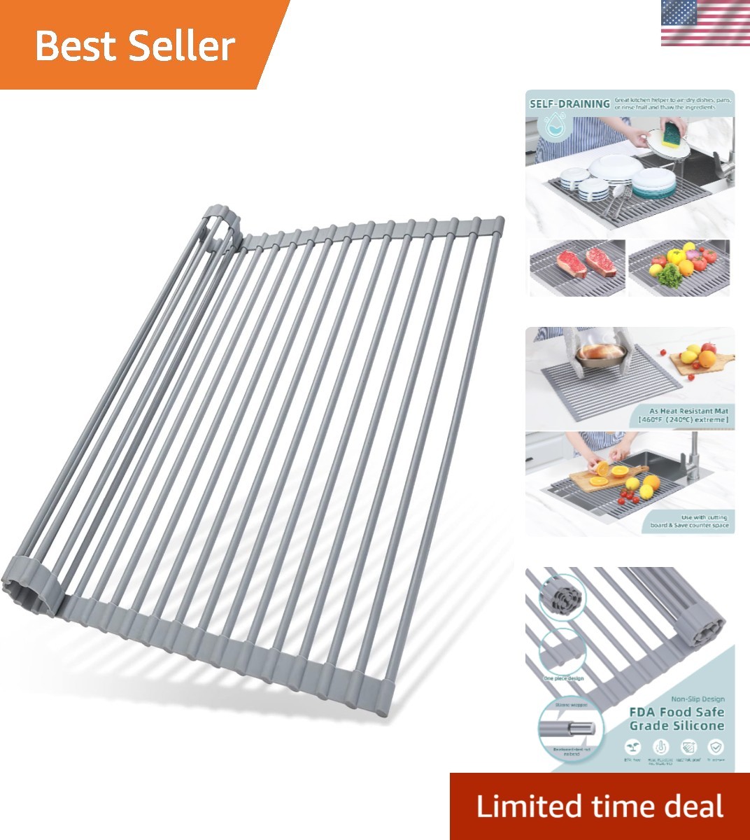 Over Sink Dish Drying Rack Silicone Wrapped 17.6" W x 15.4" L Large Over the ...