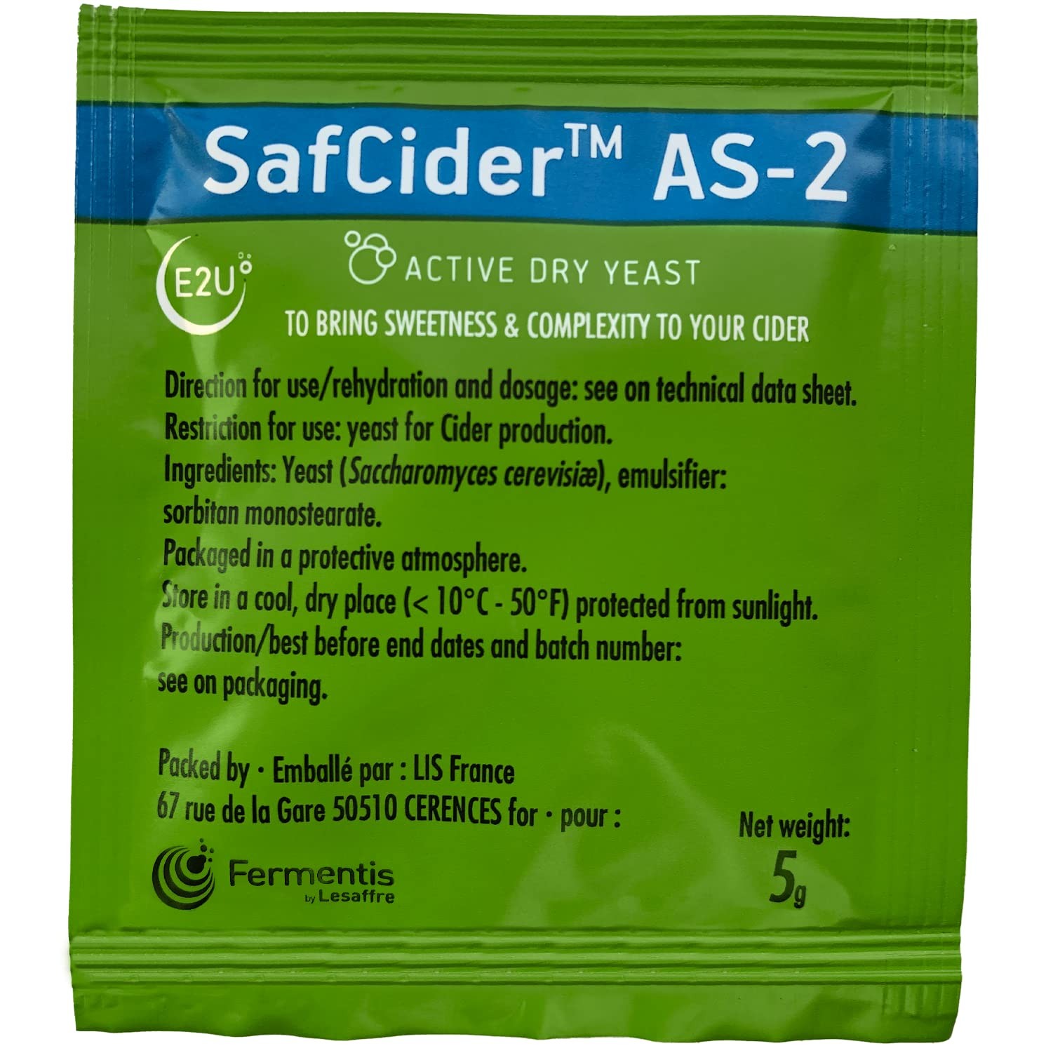 3 PCS Fermentis SafCider Active Dry Cider Yeast AS2 5 Gram Packet Brewer