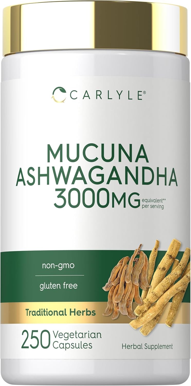 Ashwagandha Mucuna  | 3000mg | 250 Capsules | Mucuna Pruriens | by Carlyle