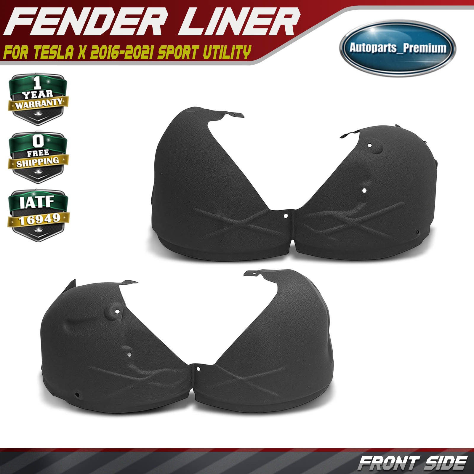 2x Front Inner Fender Liners Noise Reduction Waterproof for Tesla Model X 16-21