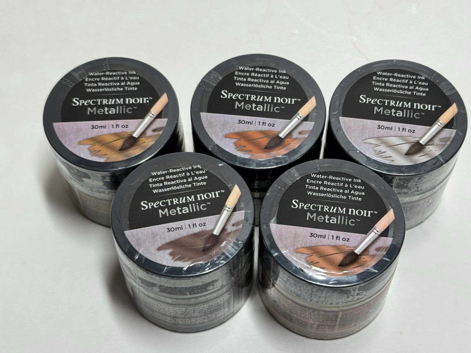 Lot 5 NEW Spectrum Noir Metallic Water Reactive Ink 30ml Pewter Bronze Silver