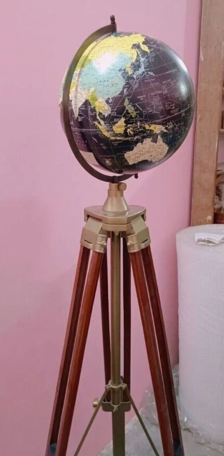 World Map Globe Antique Tripod Stand World Authentic Adjustable Modern Map Globe