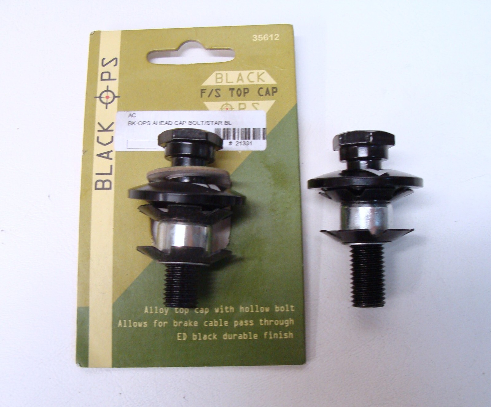 ~ New BLACK OPS 1 1/8" (28.6mm) Ahead Cap, Bolt & Star F/S Top Cap PS Black ~
