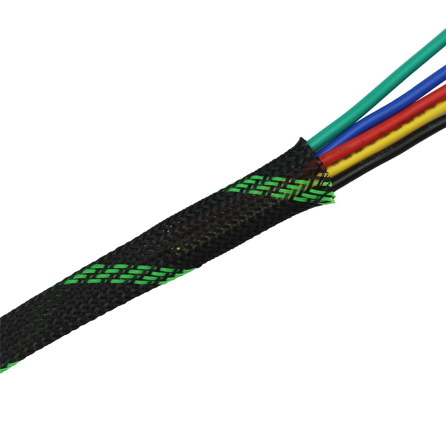 30ft PET Expandable Sleeving Wire Cable Sleeve 2/3, GreenBlack