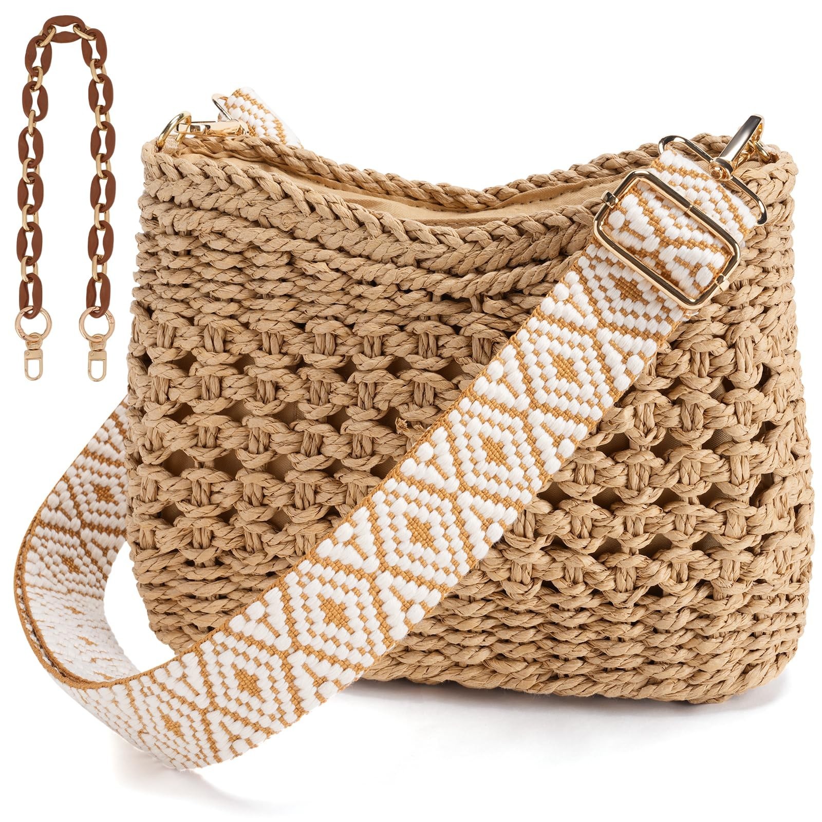 Avisky Womens Straw Beach Bag Small Tote Summer Crossbody Bag Woven Purse Sho...