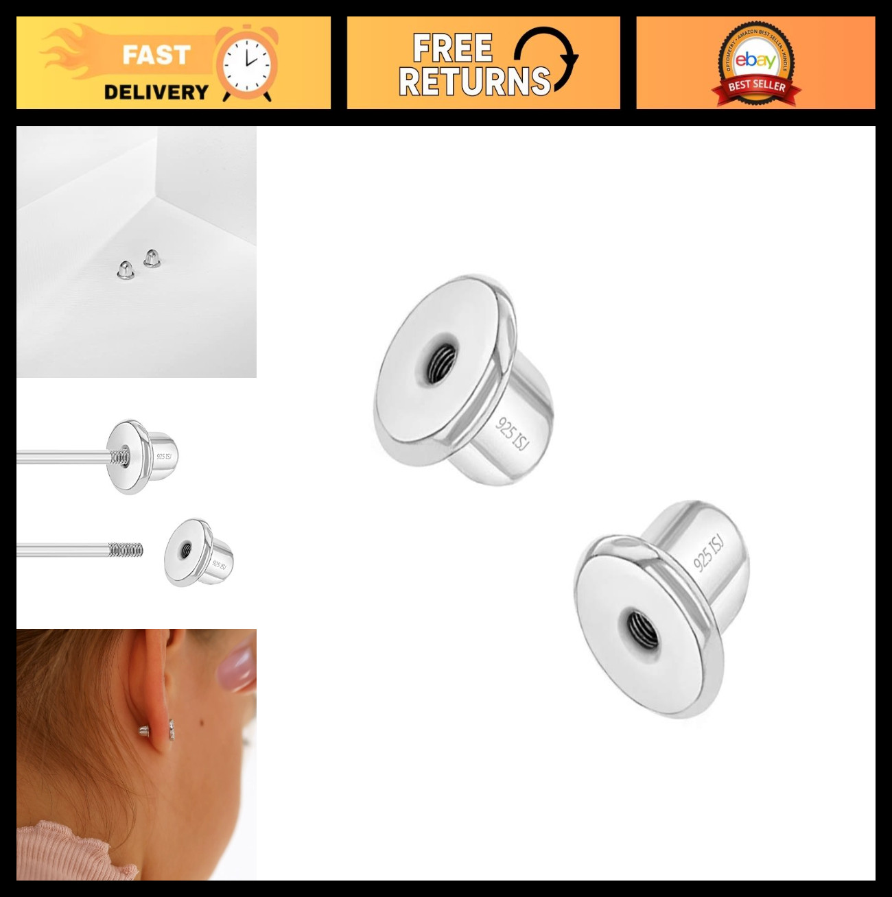 925 Sterling Silver Earring Backs - Secure Screw-On Replacements for Kids & Todd