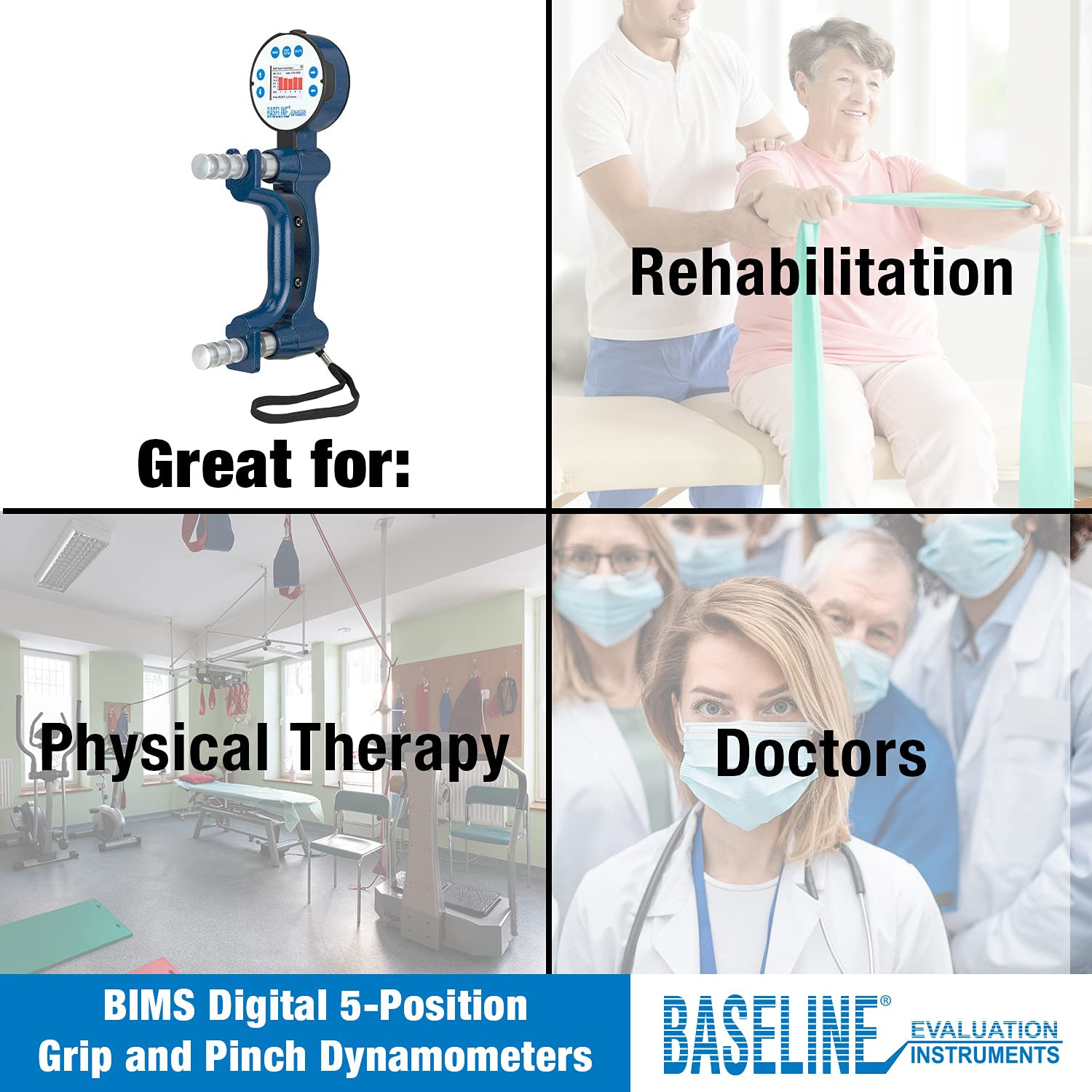 BIMS Digital 5-Position Hand Dynamometer for Grip Strength Testing and Evaluatio
