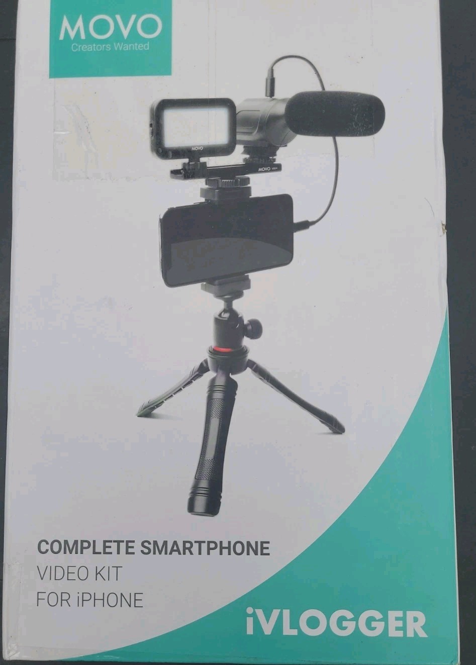 Movo iVlogger Video Kit for iPhone w Shotgun Microphone Tripod Mount & LED Light