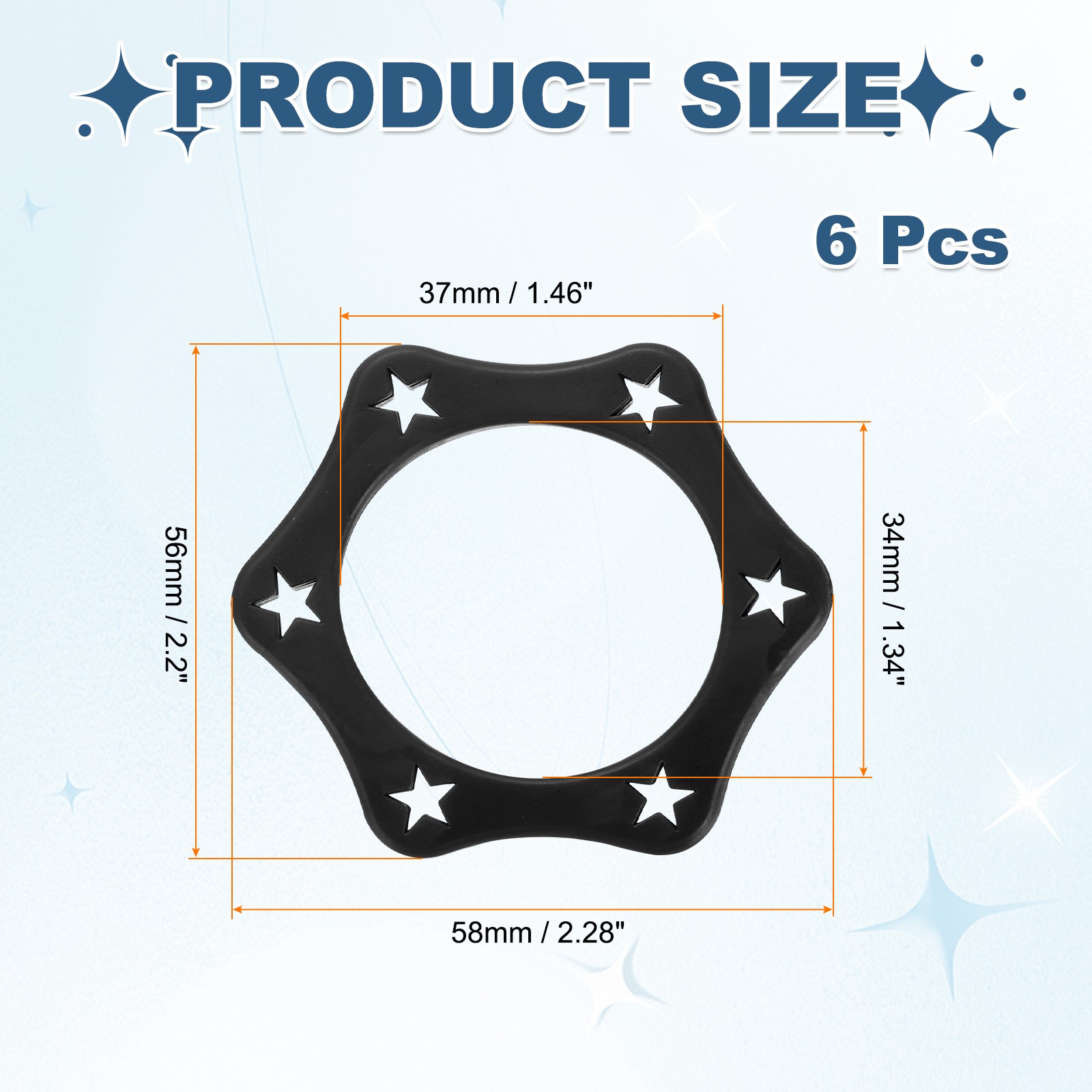 6 Pack 1.34" Hexagonal Rubber Mic Rolling Ring Black