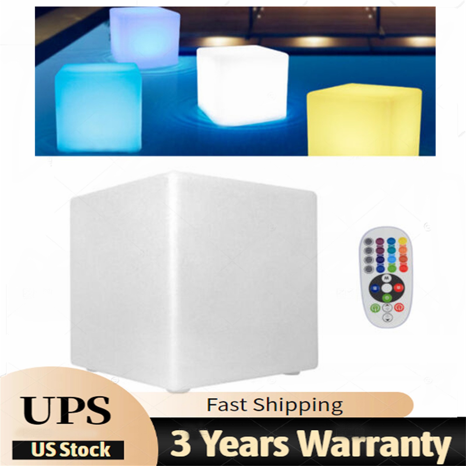 16" LED Light Cube Stools Chair w/ Remote Control RGB 16 Colors Rechargeable 5W~