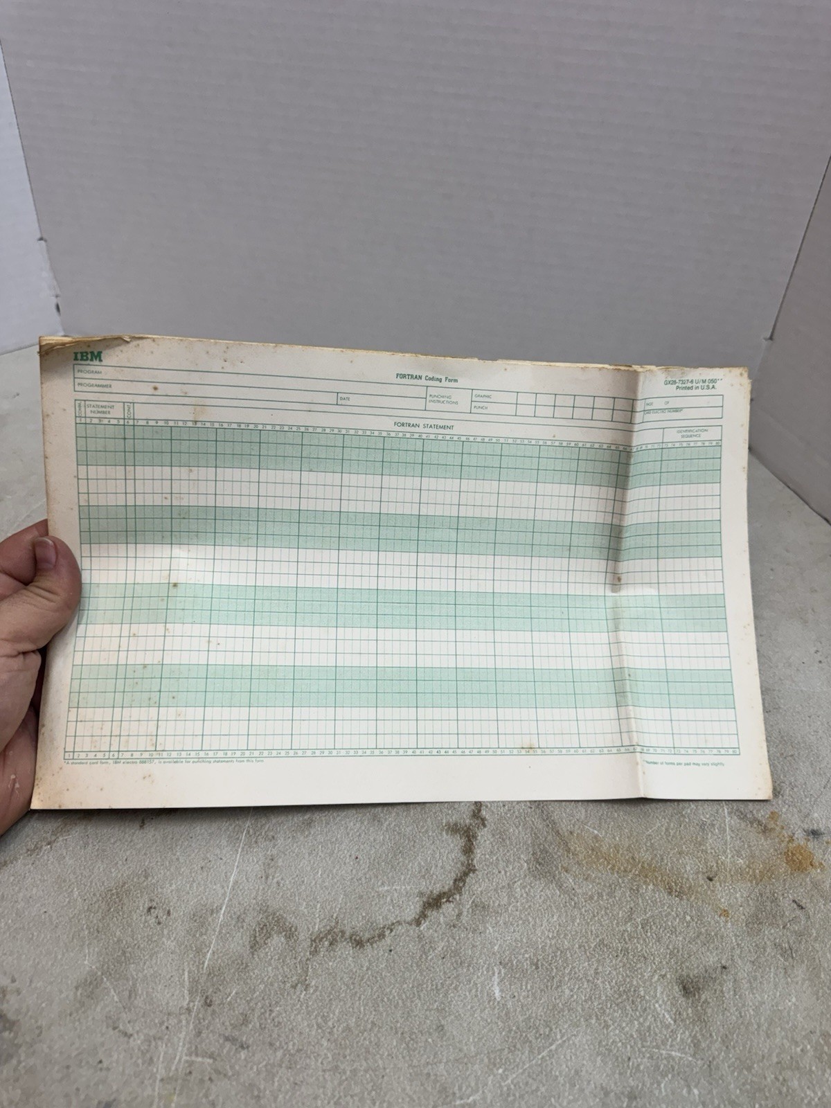 vintage ibm fortran coding form gx28-7327-6 u/m 050