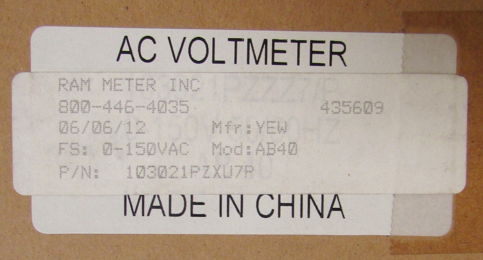 YOKOGAWA RAM 103021PZXU7P 0-45 AC Kilovolts AB40 Panel Meter 0-150 VAC