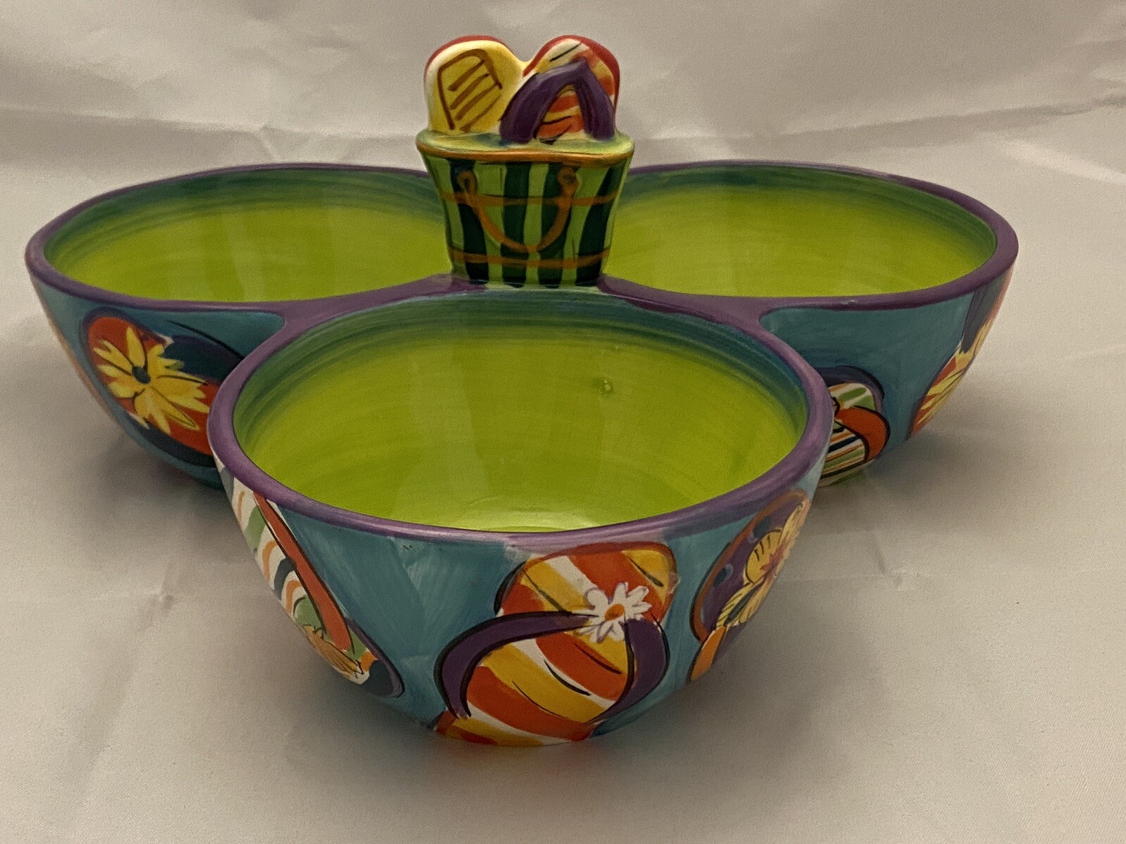 Flip Flops Theme 3 Divided Serving Dish By CLAY ART