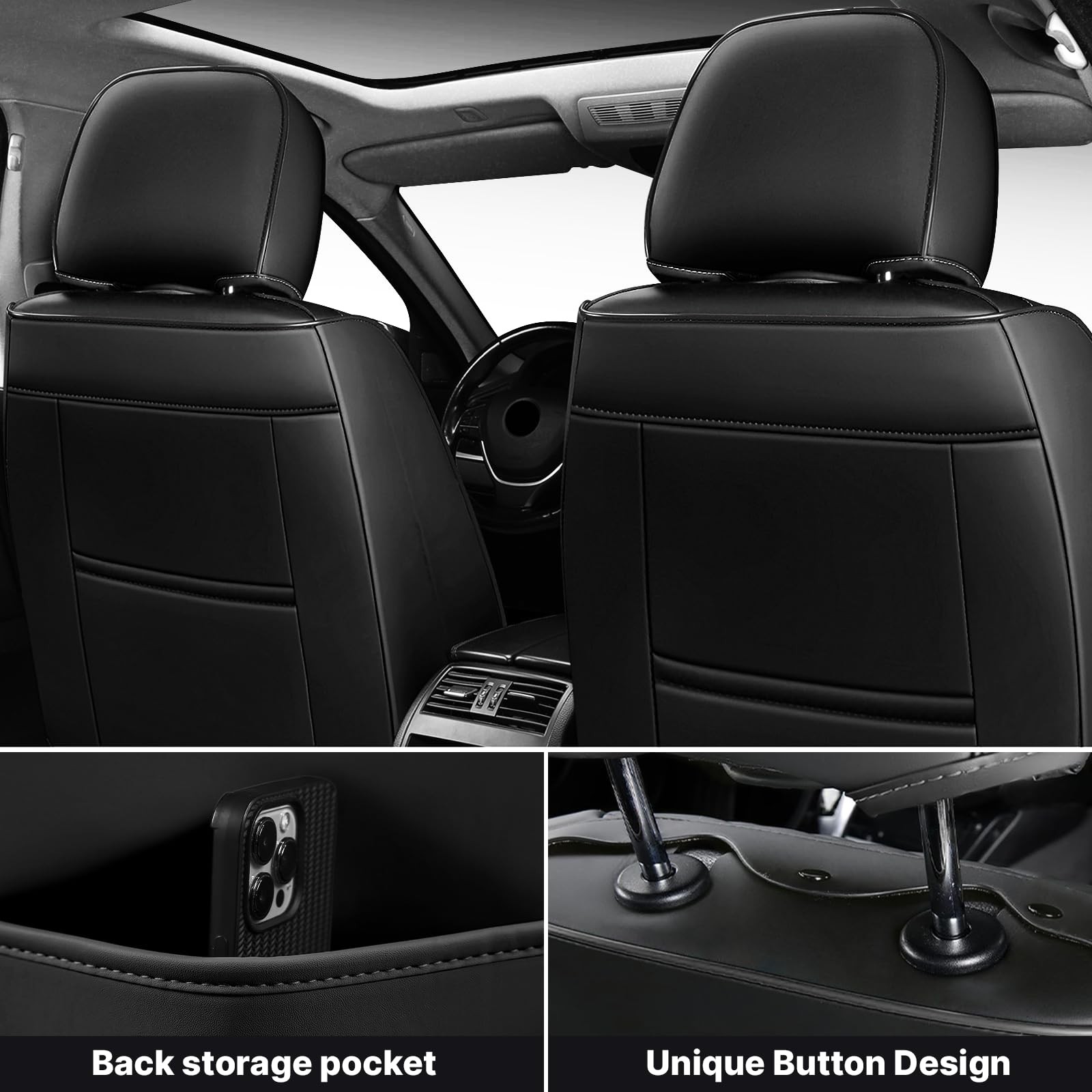 Seat Covers for 4Runner 2004-2025 Waterproof Leather Front Gary Black