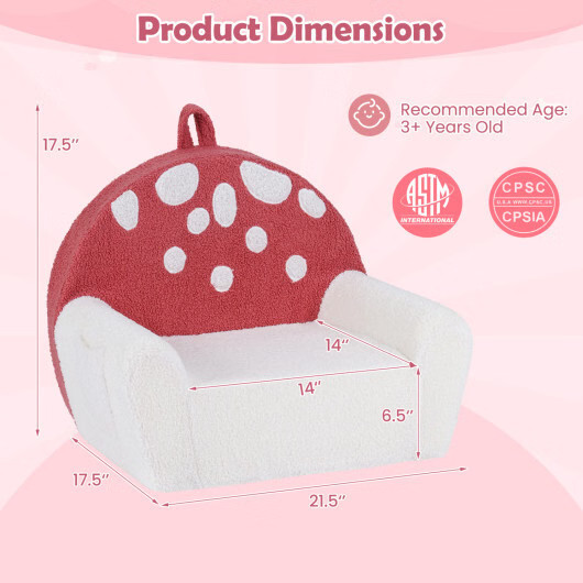 Kids Sofa Toddler Foam Couch with Soft Fleece Fabric Cover-Beige & Red - Color: