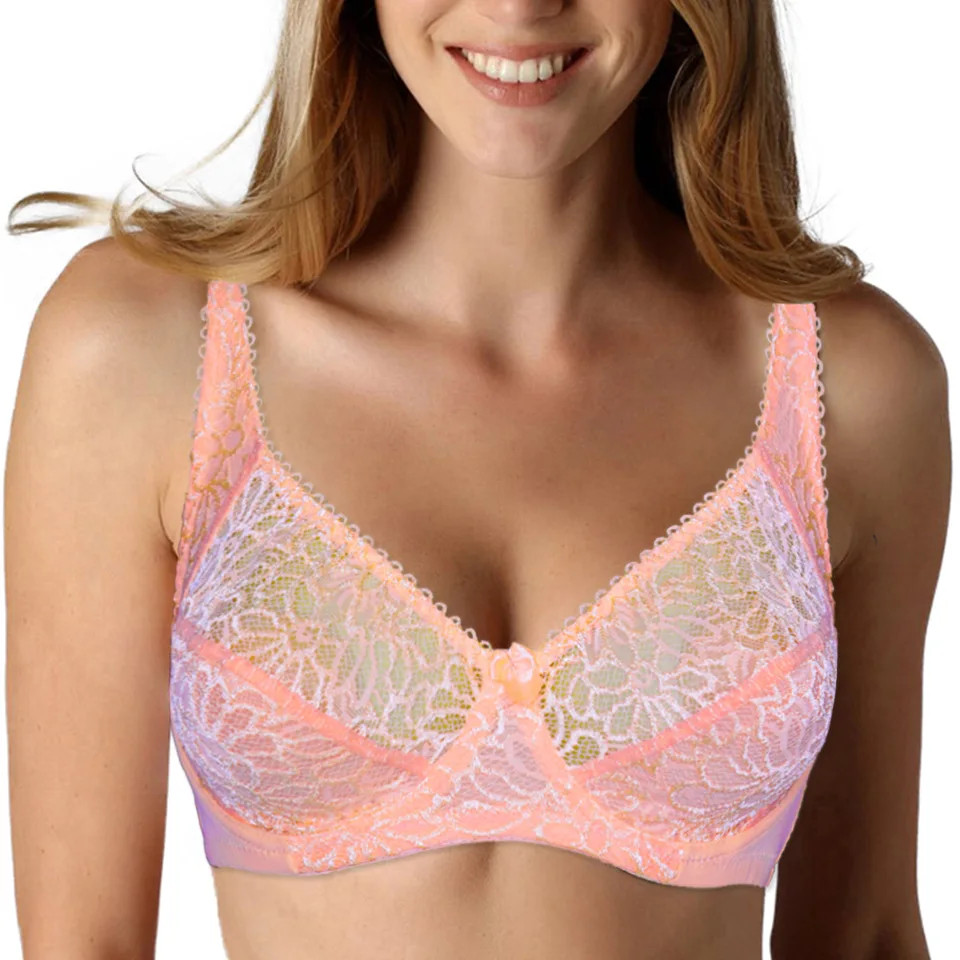 Lace Underwire Bra Plus Size Women's Embroidered Sheer Full Coverage Lingerie