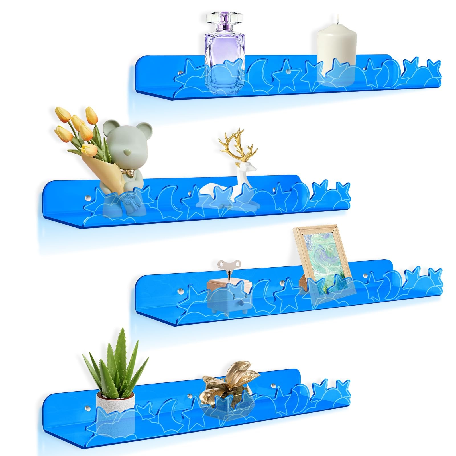 Floating Shelves for Wall,4 Pack 15.7’’x 3.5’’Adhesive Acrylic Shelves Organi...