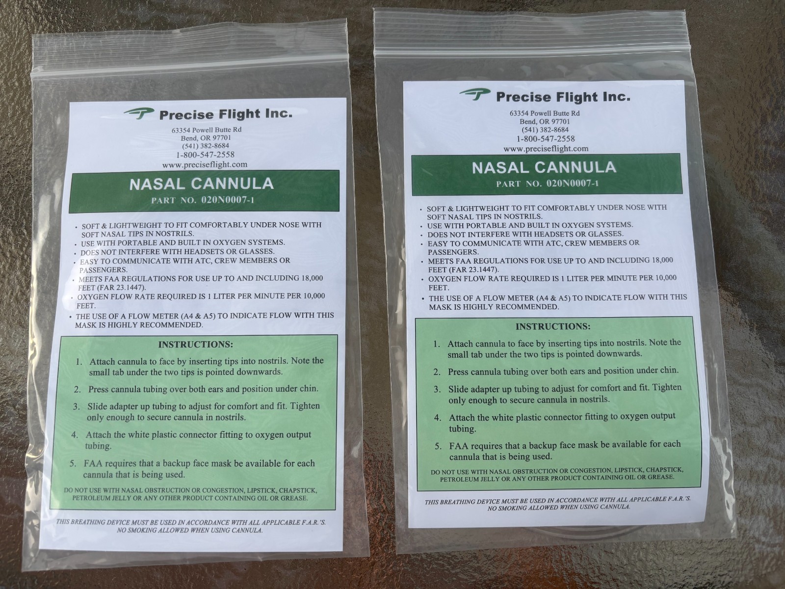Price Reduced!  -Look!  Two New Precise Flight Nasal Cannulas