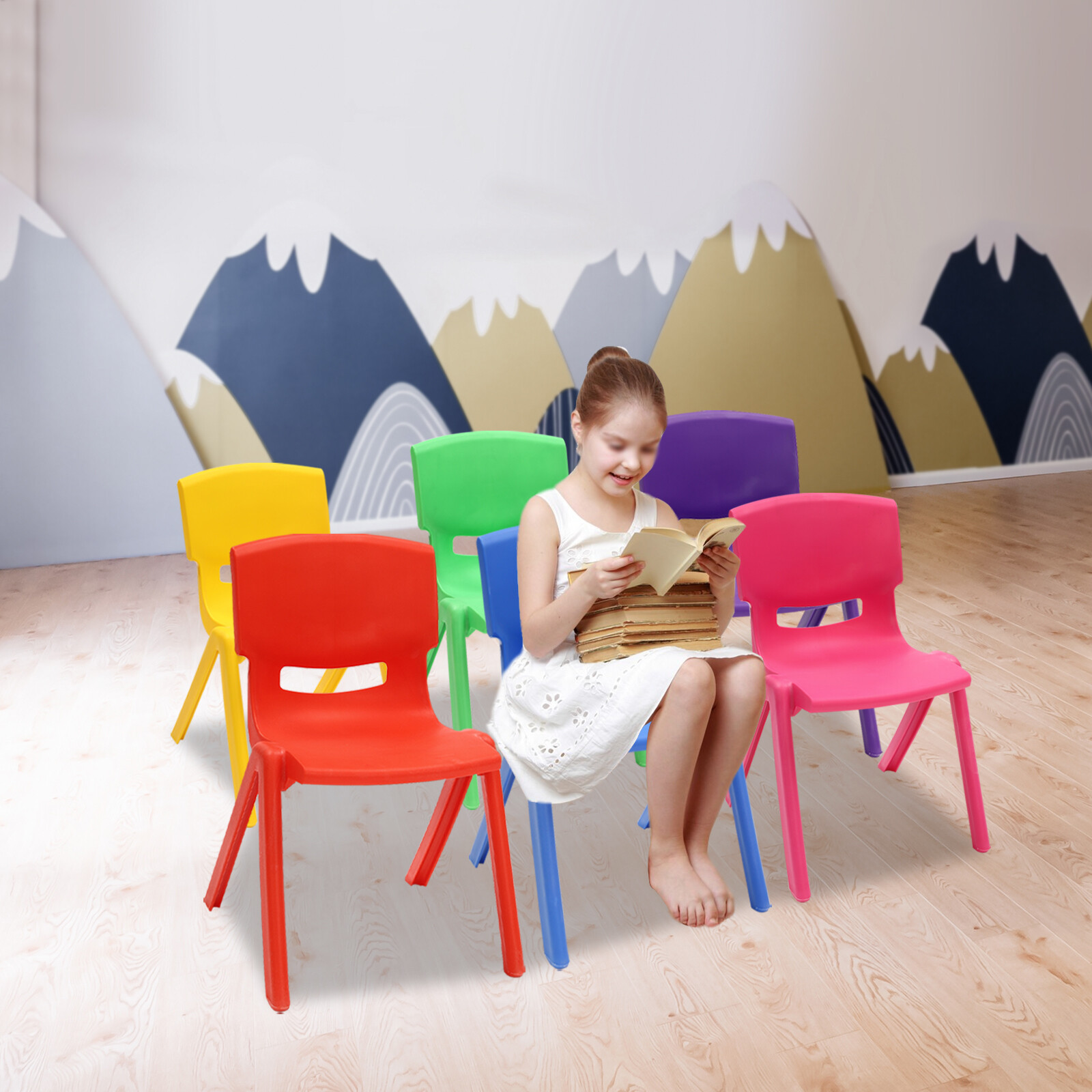 6Pcs Stackable School Chairs, Kids Plastic Stack Chairs Classroom Chairs 6 Pack