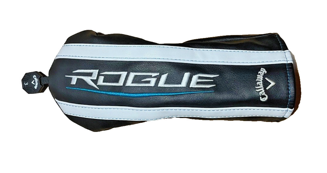 CALLAWAY ROGUE VINAL HEAD COVER BLACK/WHITE & TEAL FITS #,S 3,4 & 5 FAIRWAY WOOD