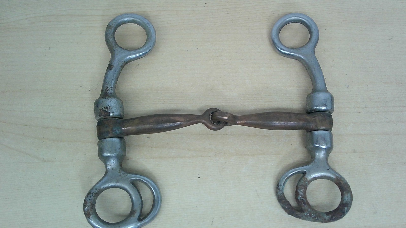 Vintage Metal Horse Bridal Mouth Bit Center Swivel Copper Chrome Steel Japan
