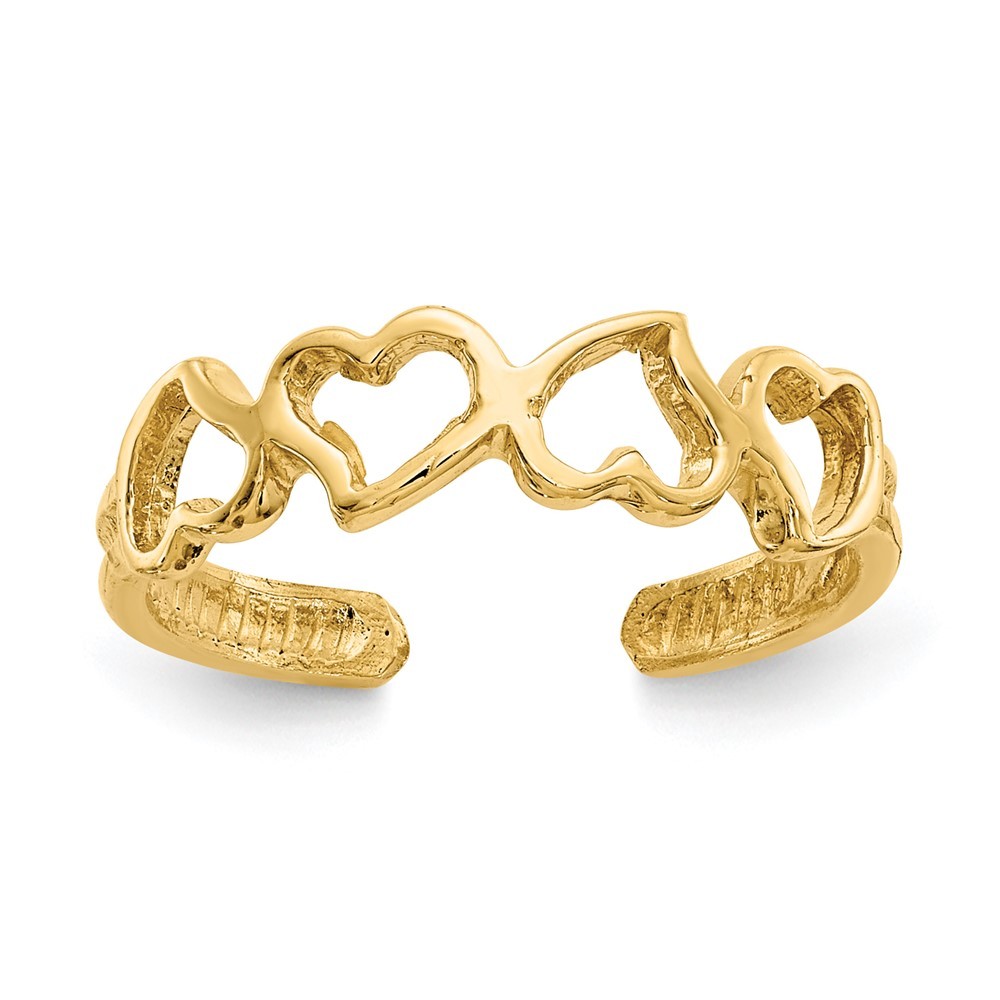 14K Yellow Gold Open Hearts Adjustable Toe Ring For Mom
