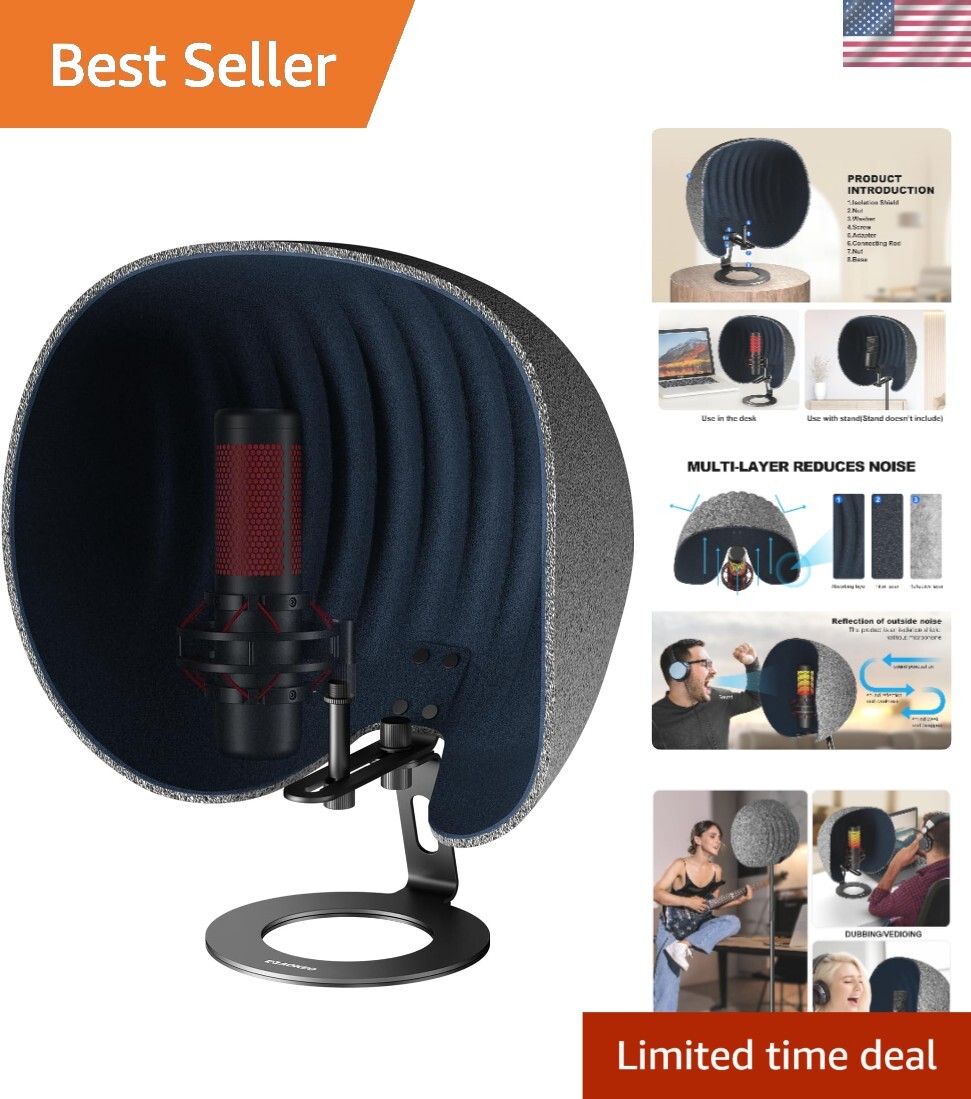 Versatile 360° Microphone Isolation Shield - Compatible with Blue Yeti & More