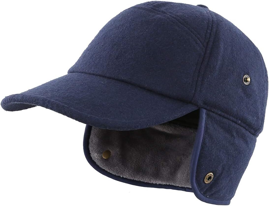 LLmoway Men’s Winter Baseball Cap with Earflaps Fleece Lined Large, Navy Blue