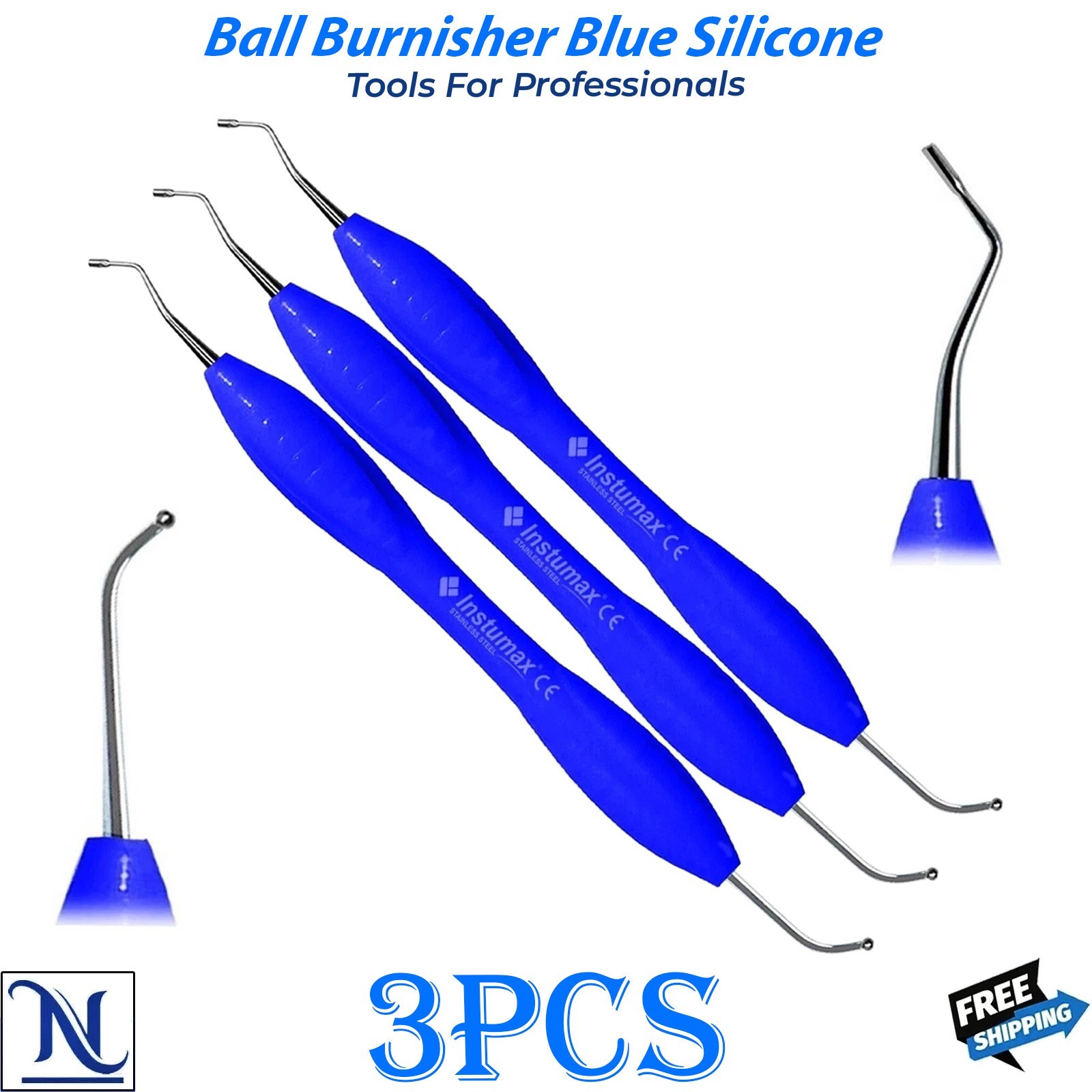 Dental Ball Burnisher Plugger Instrument Stainless Steel Blue Silicone Handle
