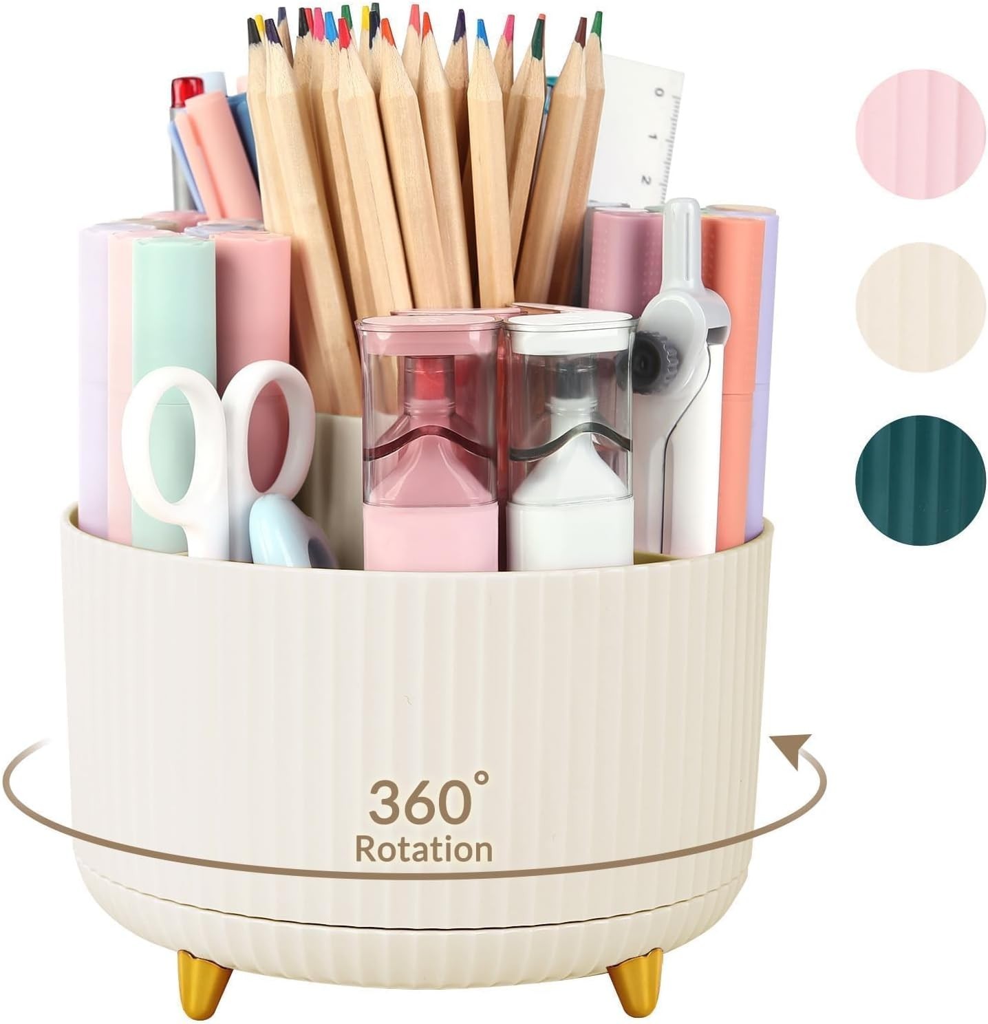 360 Rotating Plastic Desk Pen Organizer with 5 Slots, Dual-Purpose Art Supply...