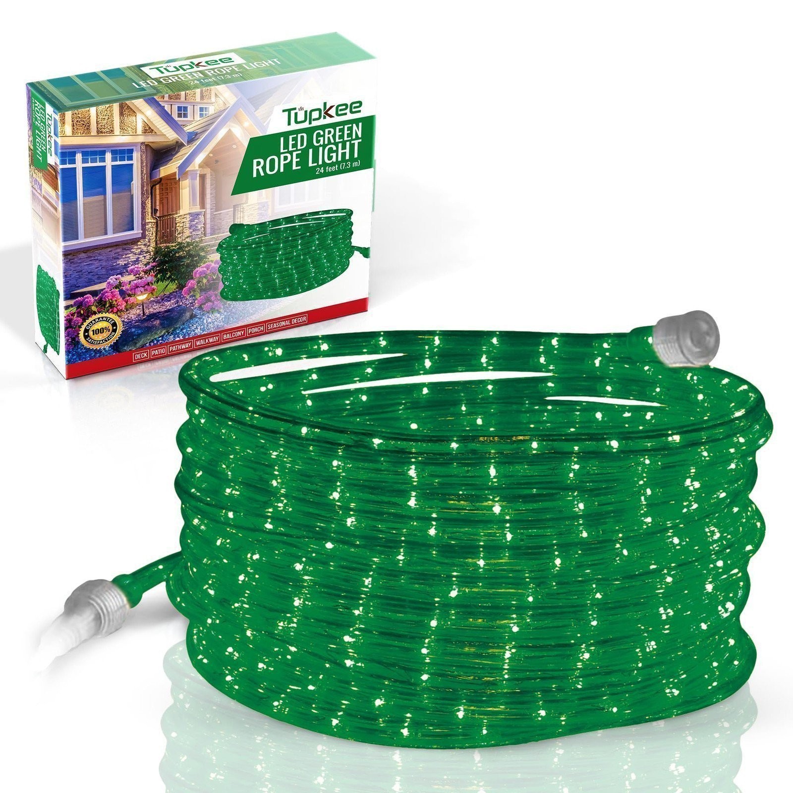 Tupkee LED Rope Light Green - 24 Feet, for Indoor Outdoor Decorative Tube Lights