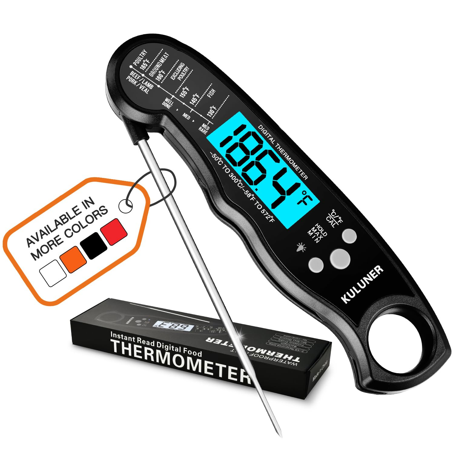 Digital Meat Thermometer Instant Read, Waterproof Probe with Backlight
