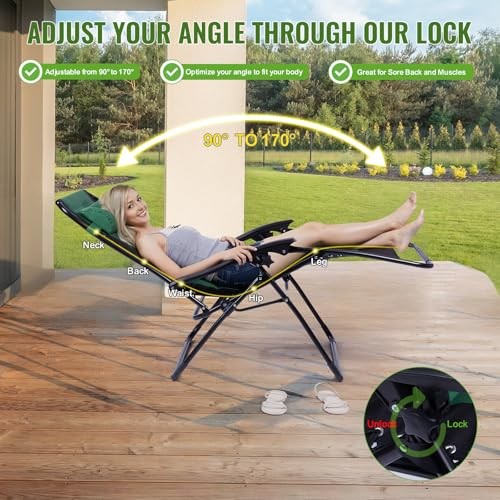 Backyard Expressions Deluxe XL Padded Recliner Chair – Black/Forest Green