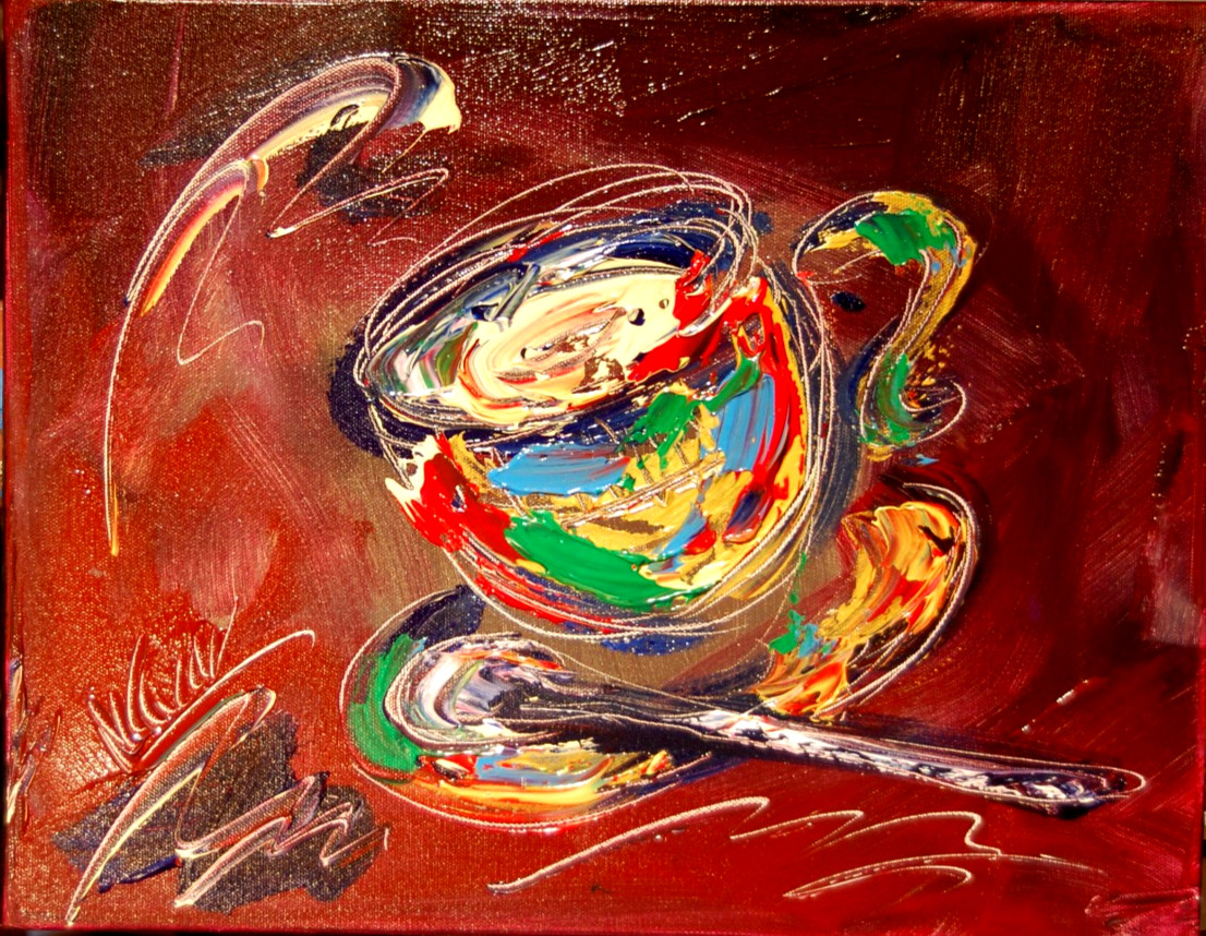 TEA TIME  MODERN PAINTING  IMPRESSIONIST CANVAS ORIGINAL NFEO0