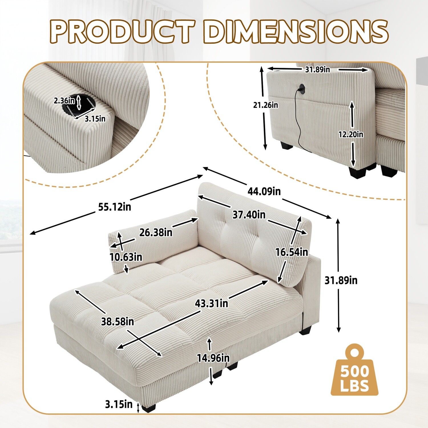 Convertible Sleeper Sofa Bed Single Sofa Bed Folding Sofa Bed Lounge Chair