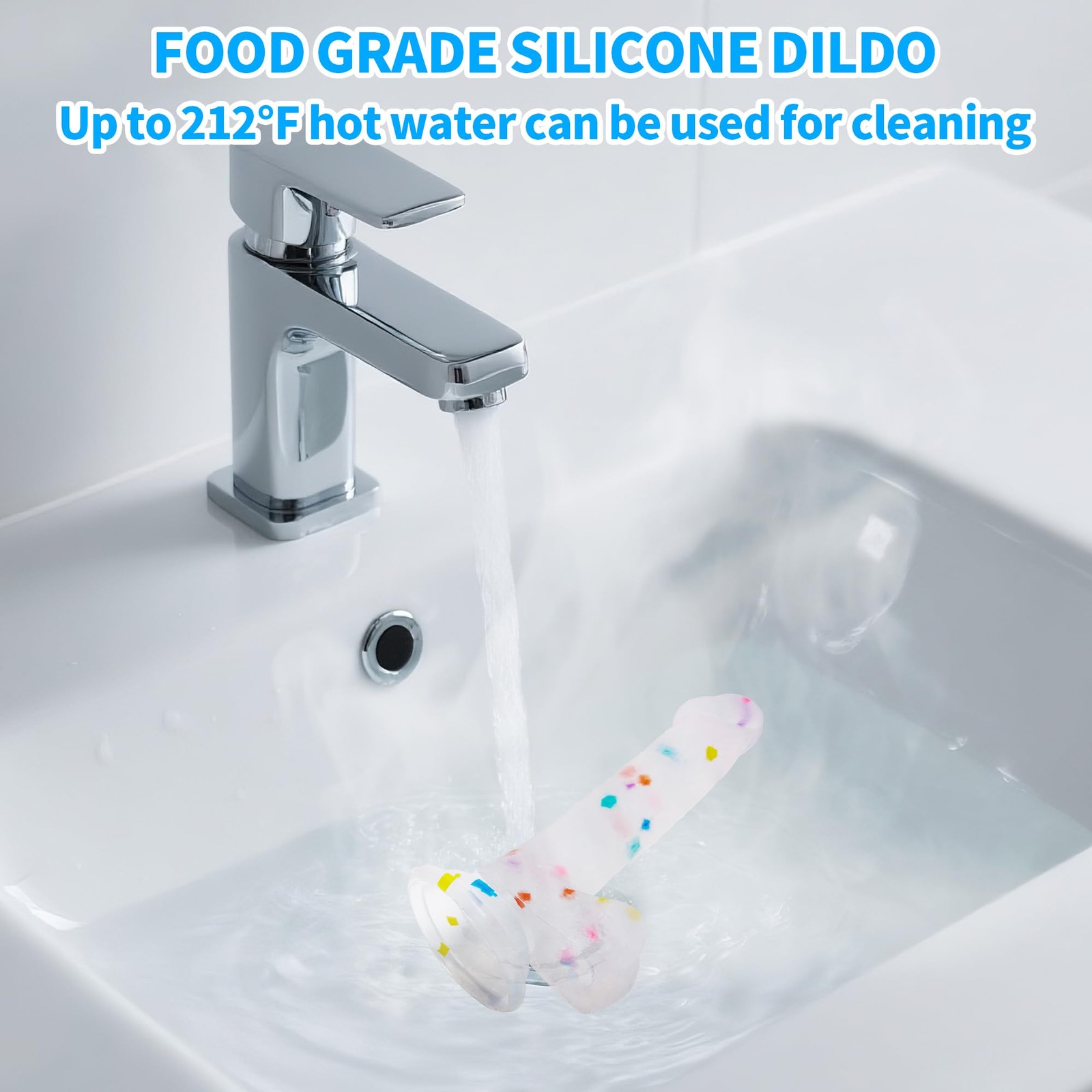 6.5 Inch Confetti Clear Silicone Dildo with Flared Suction Cup Base for Hands...
