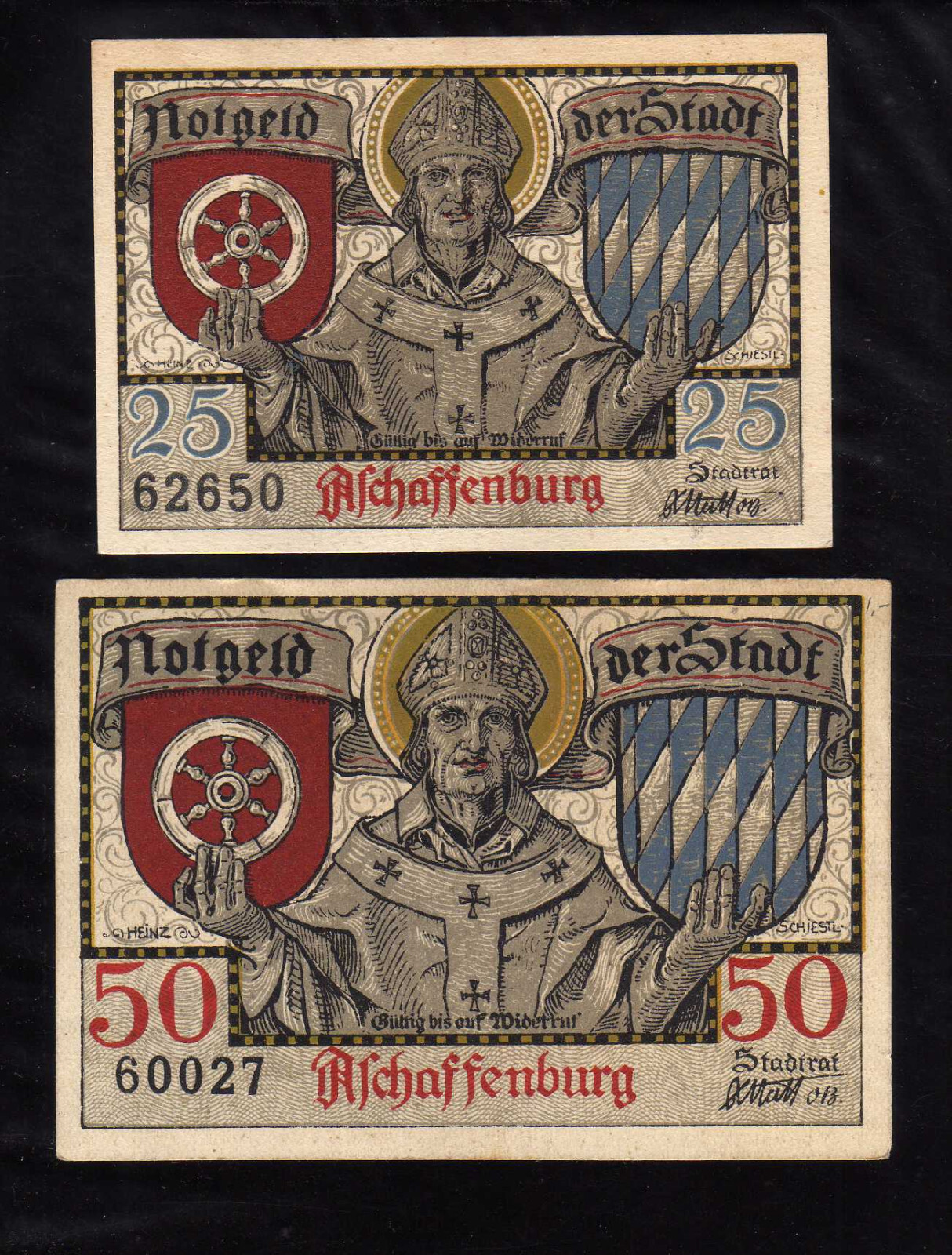 ASCHAFFENBURG - GERMANY NOTGELD - 25, 50 PFENNIG