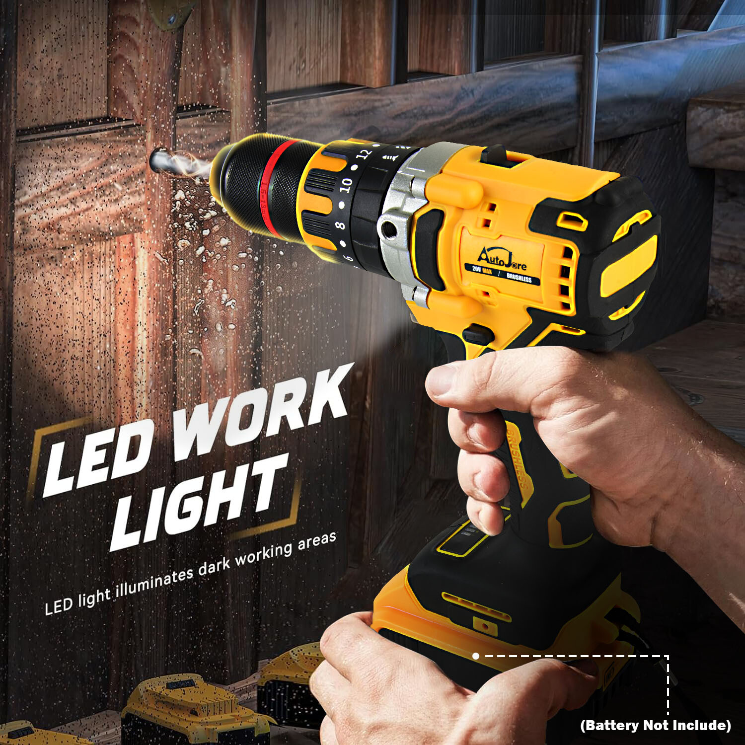 Cordless Drill Driver for Dewalt 20V Battery, Brushless 1/2" Compact Drill Tool