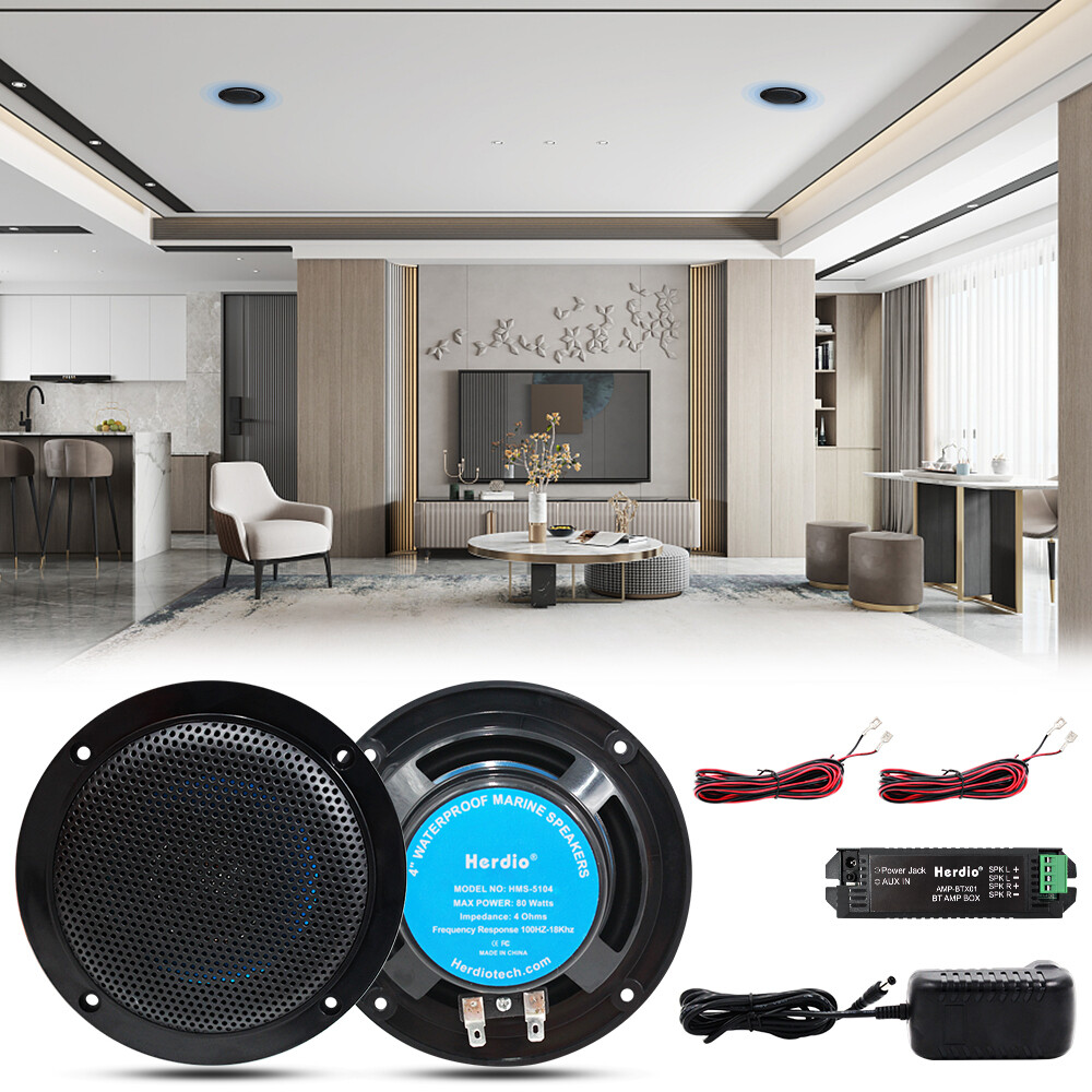 Herdio 4" Marine Boat Wireless Bluetooth Ceiling speakers Amplifier Kit Bathroom