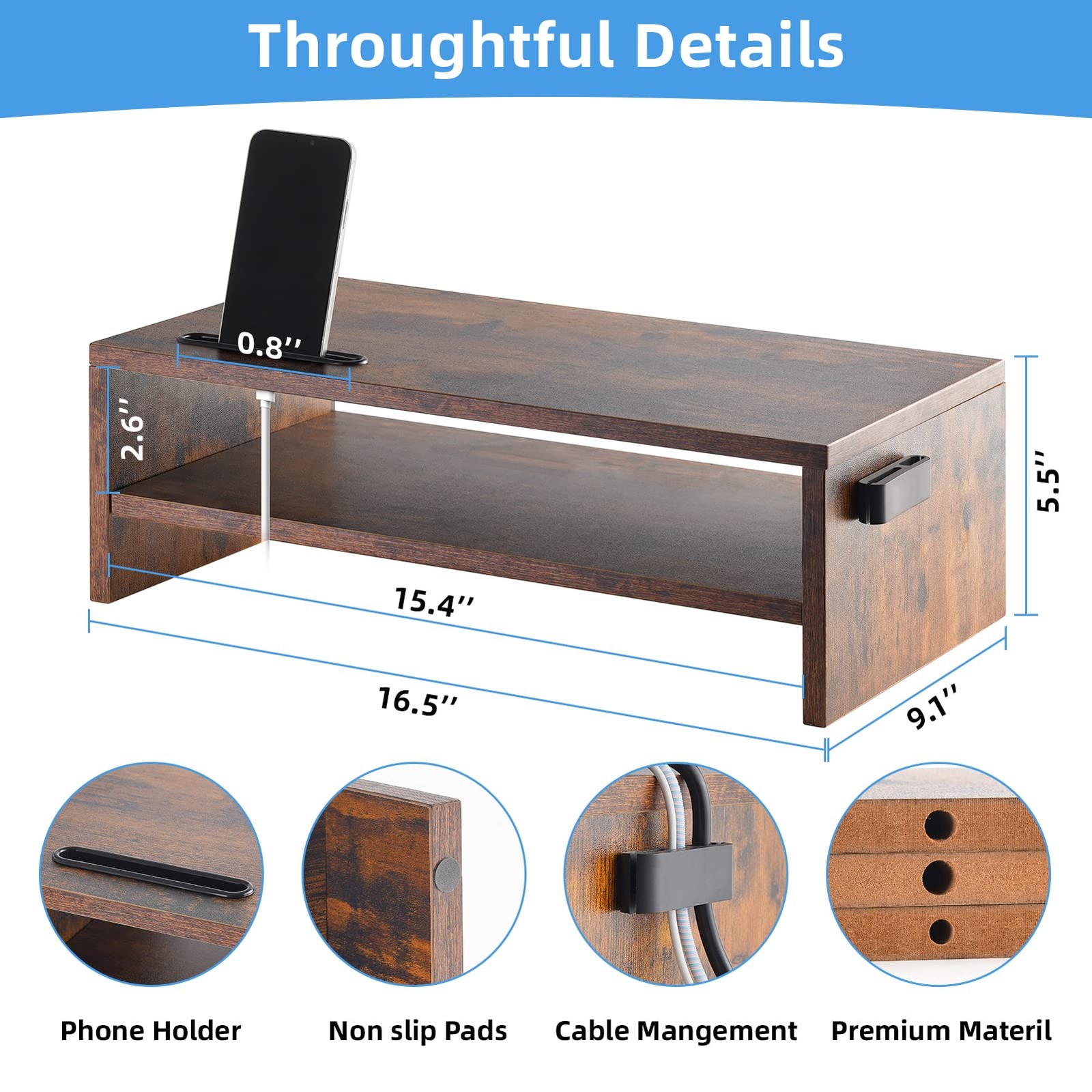 Monitor Stand Riser 16.5 Inch 2 Tier Computer Monitor Stand Printer Shelf Sta