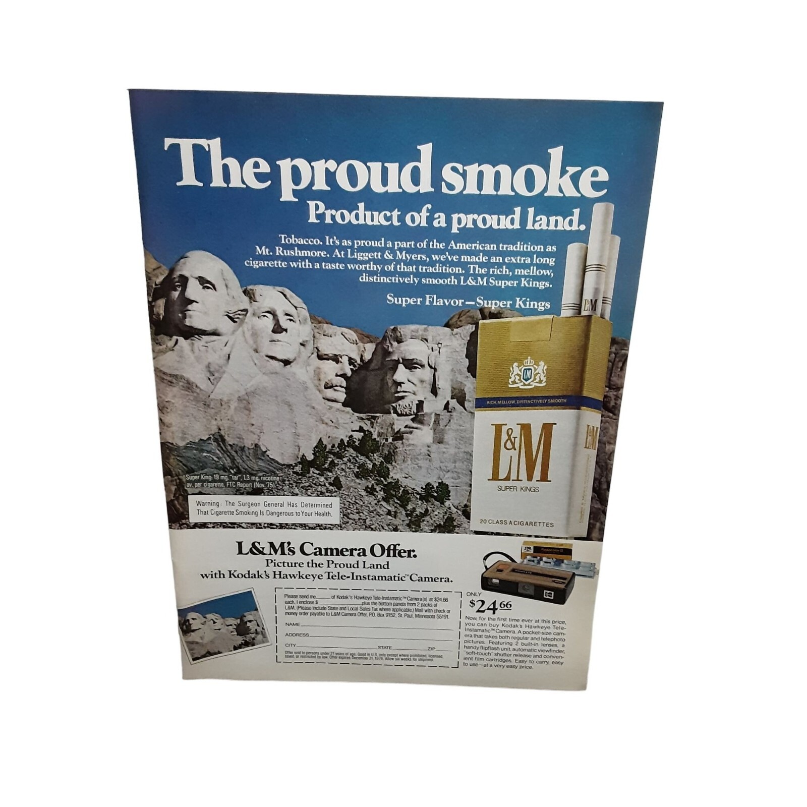 1976 L&M Cigarettes Mount Rushmore Original Ad Vintage