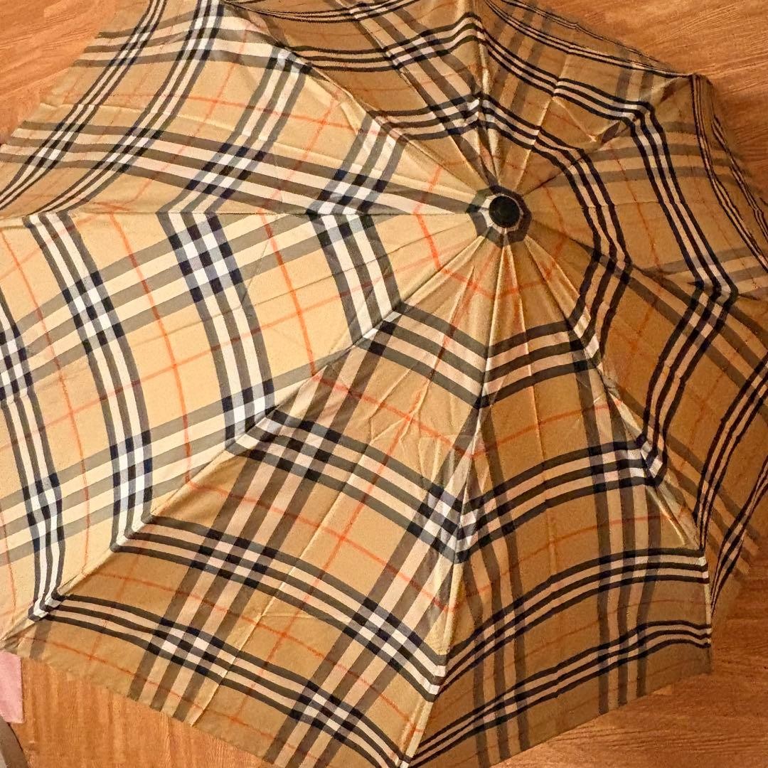 Burberry Vintage Folding Umbrella Classic Check Pattern Polyester
