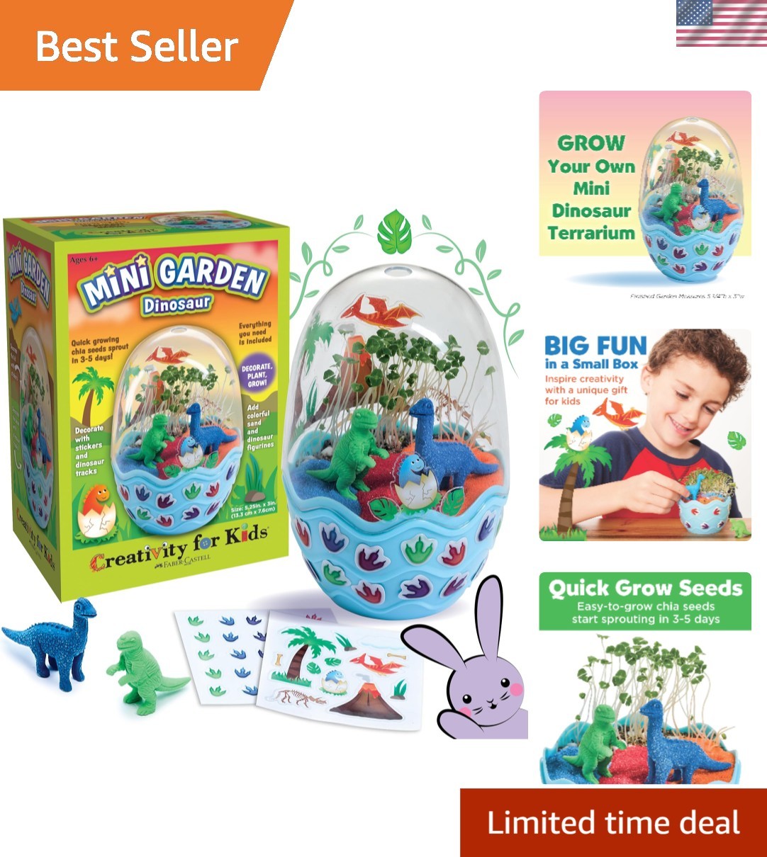 Complete Dinosaur Egg Terrarium Craft Set for Kids: Quick-Growing Indoor Garden