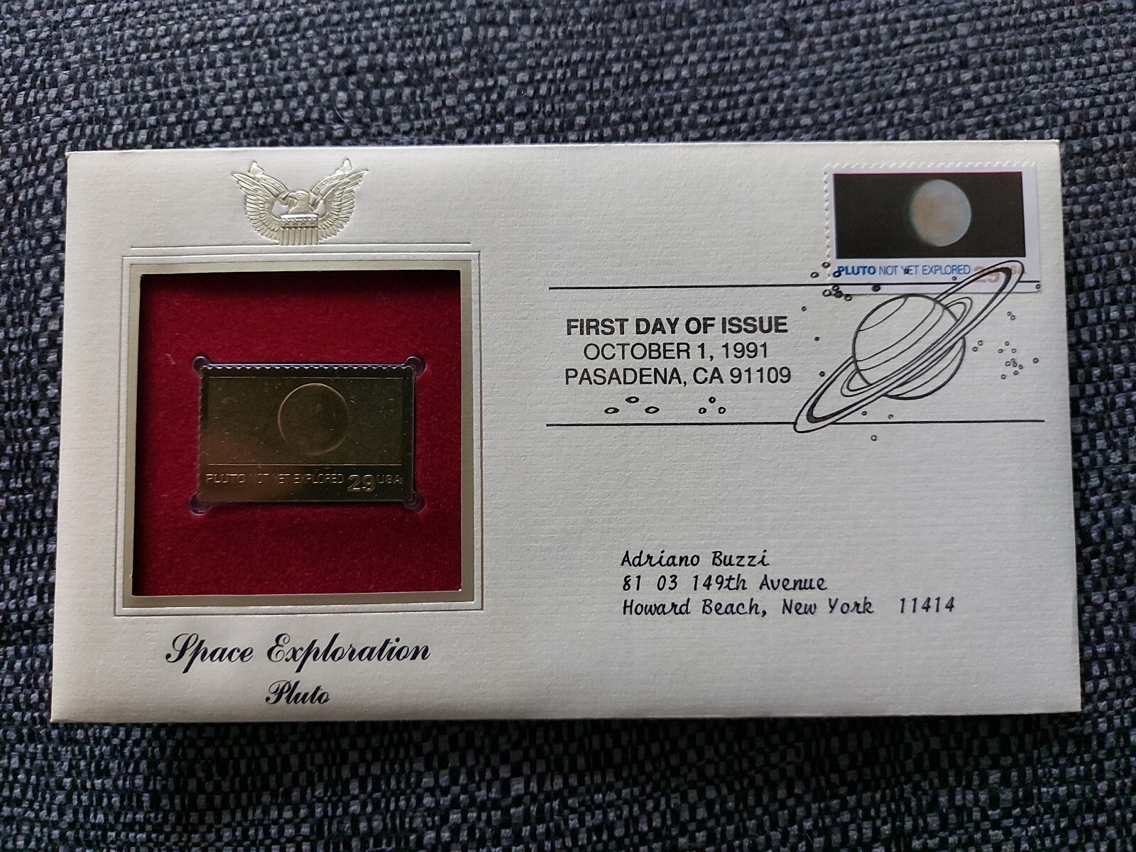 22kt Gold Replica Space Exploration PLUTO Stamp 1991 FDC