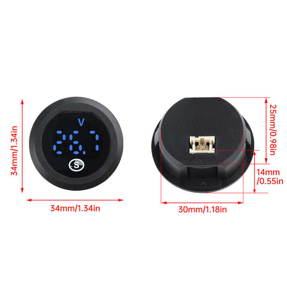 DC12-60V 2-Wire Mini Round Voltmeter High Precision Circular Digital Voltage Pow