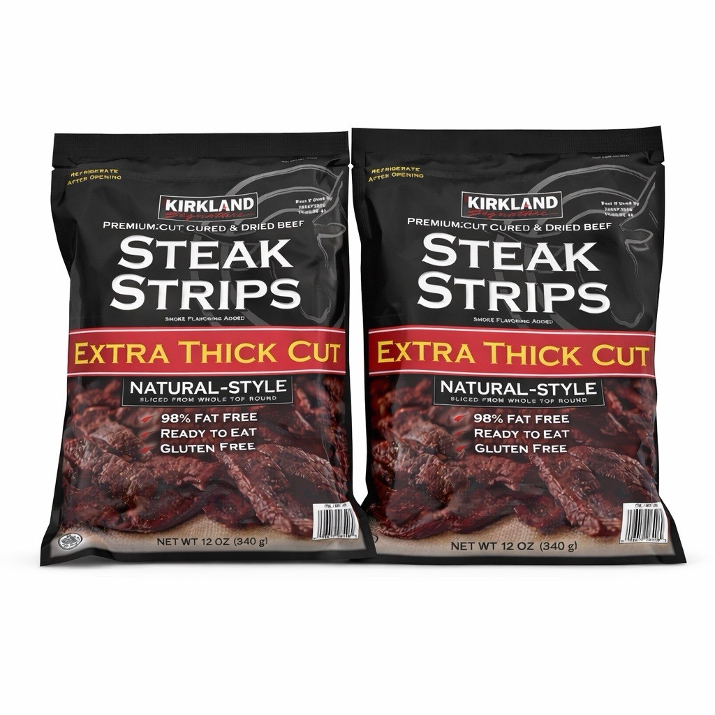 2 PACKS Kirkland Premium Cut Cured&dried Beef Steak Strips Extra Thick Cut 340 G
