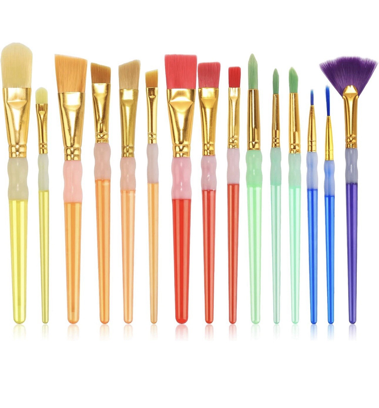 15Pcs Paint Brushes Value Pack Crystal Handle Nylon Hair for Oil Acrylic Wate...
