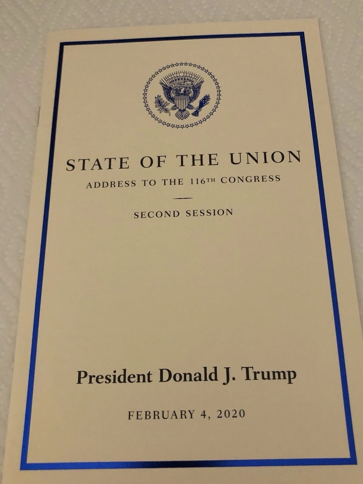 TRUMP WHITE HOUSE 2020 STATE OF THE UNION ADDRESS REPUBLICAN GOP MAGA Exc Rare