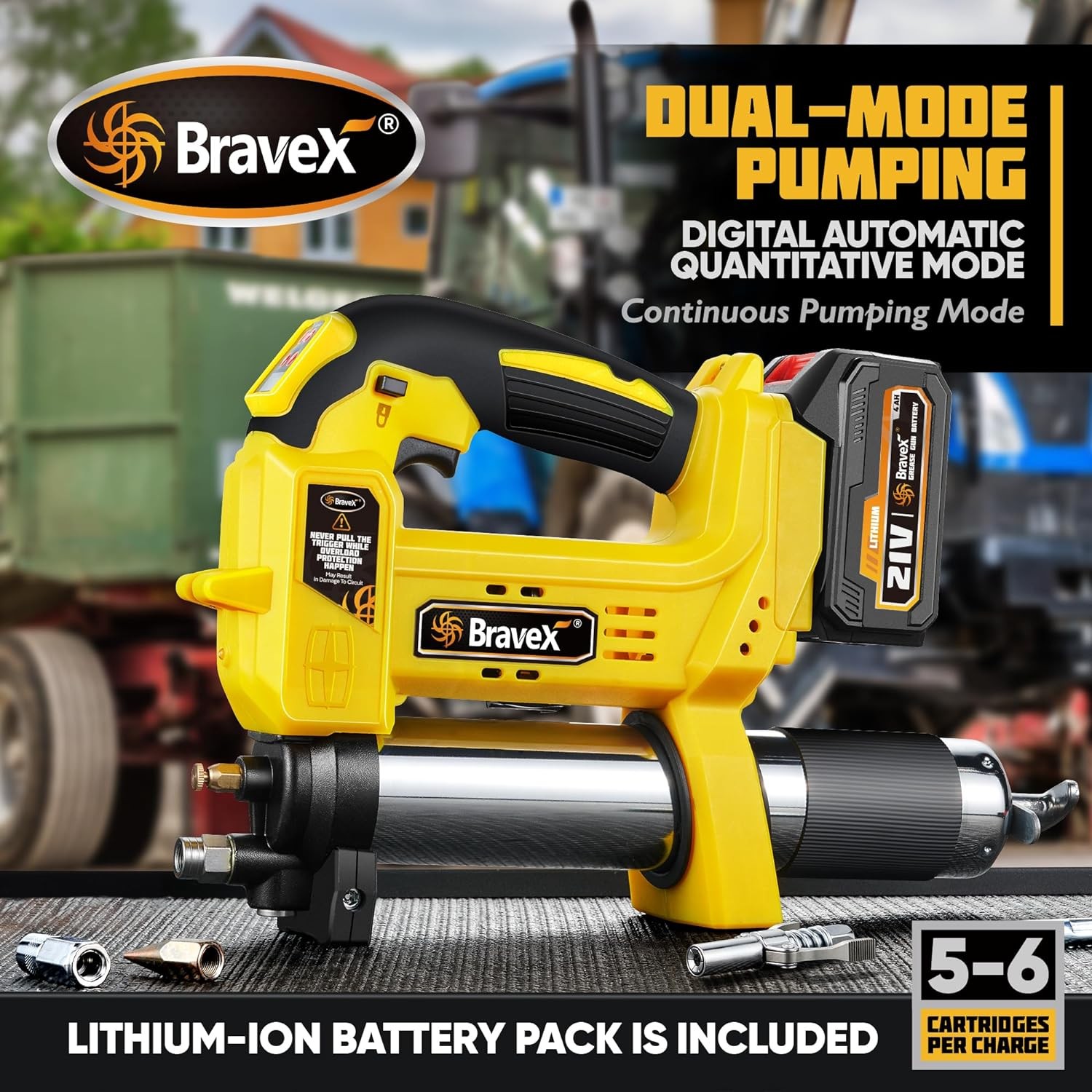 Cordless Electric Grease Gun Battery Powered 12000 PSI with 40 Inch Hose