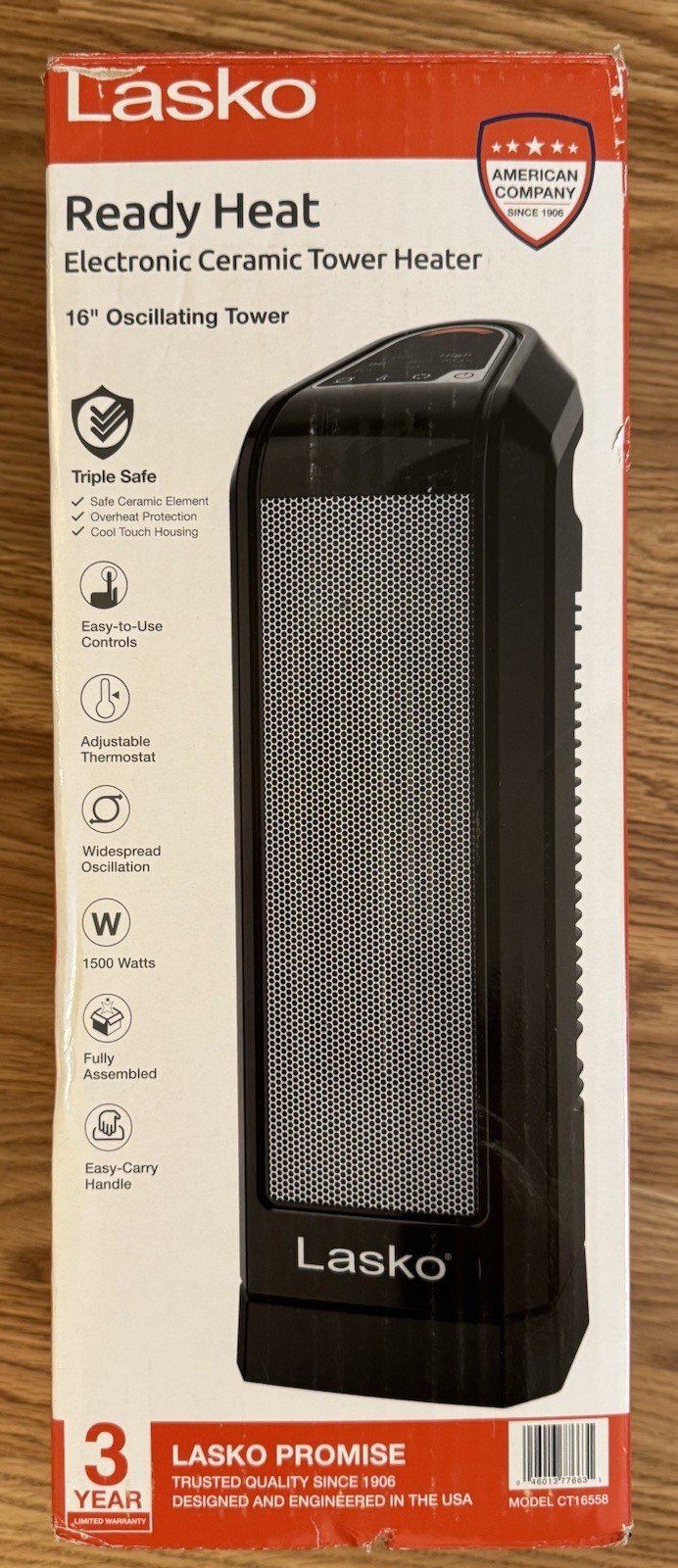 Lasko Ready Heat Electronic Ceramic Tower Heater 16" Oscillating Tower CT16558